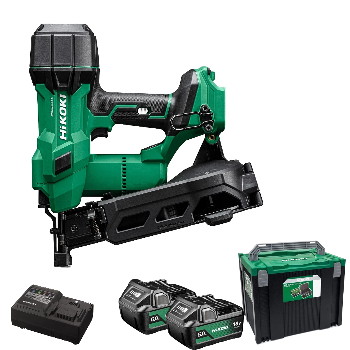 Hikoki NV1845DAJXZ 18V Brushless Coil Nail Gun, 2x 2.0Ah Batteries, Charger & Case