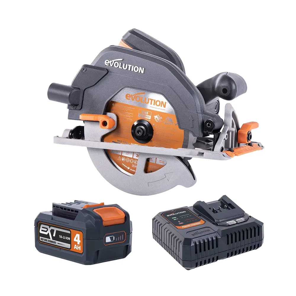 Evolution R185CCS-Li Brushless 185mm Circular Saw, 1x 4.0Ah Battery & Charger