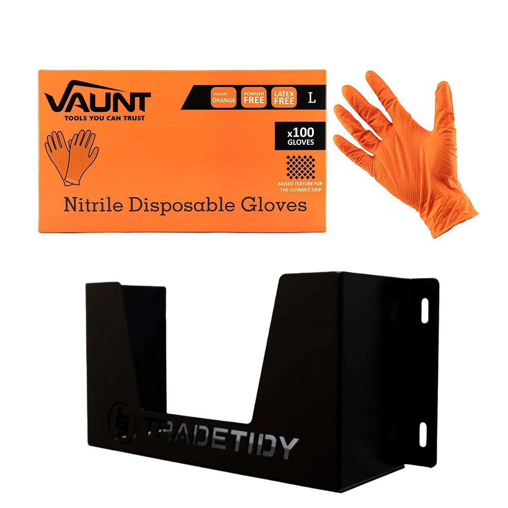 Vaunt Nitrile Gripper Disposable Gloves and Trade Tidy Holder - Black