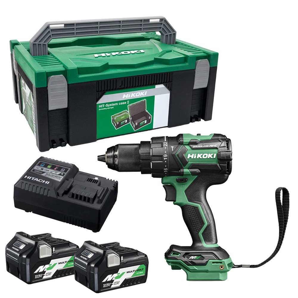 Hikoki DV36DCJRZ 36V Brushless Combi Drill, 2x 5.0Ah MV Batteries, Charger & Case