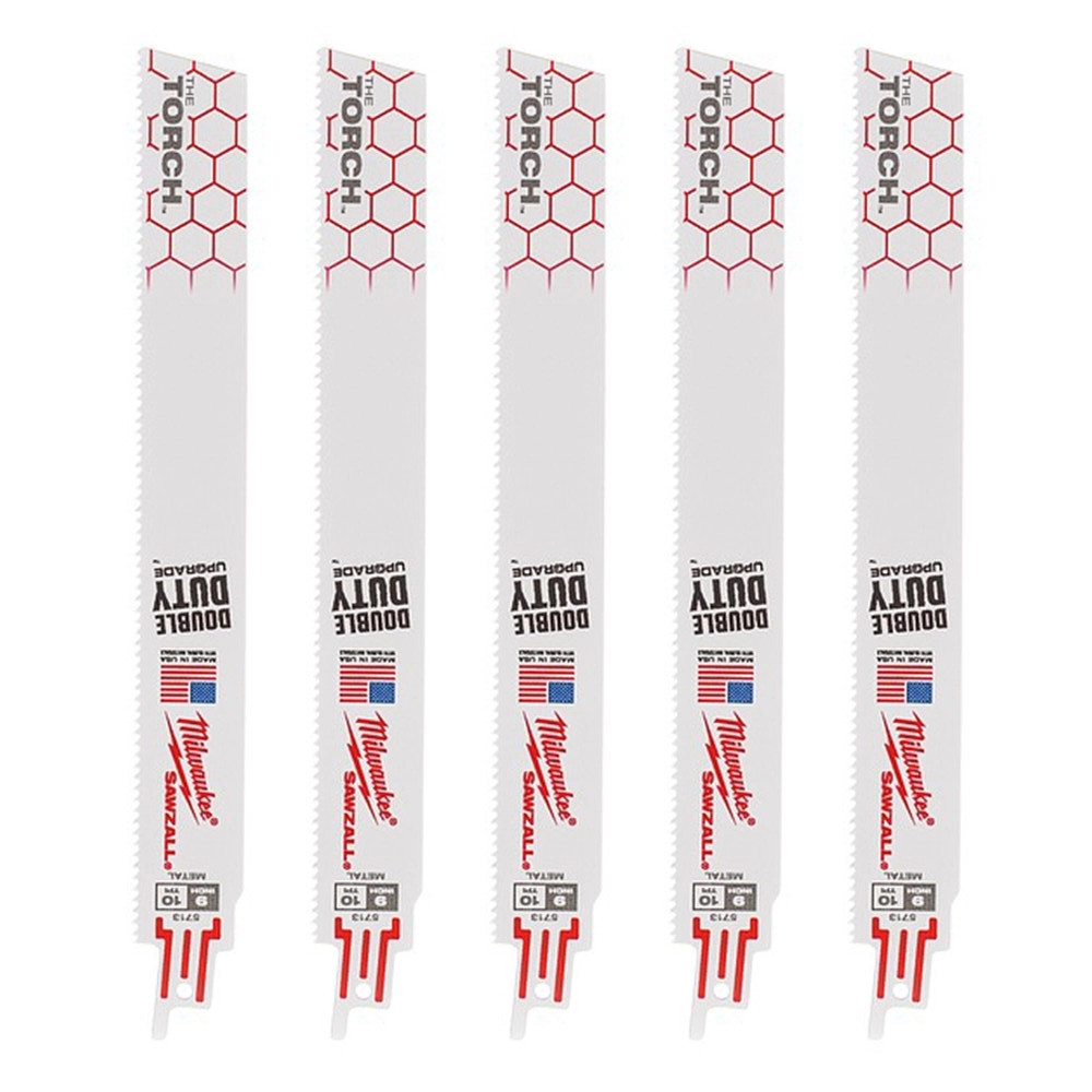 Milwaukee 230mm SAWZALL 10TPI Heavy Duty TORCH Cutting Reciprocating Saw Blades for Metal - Pack of 5