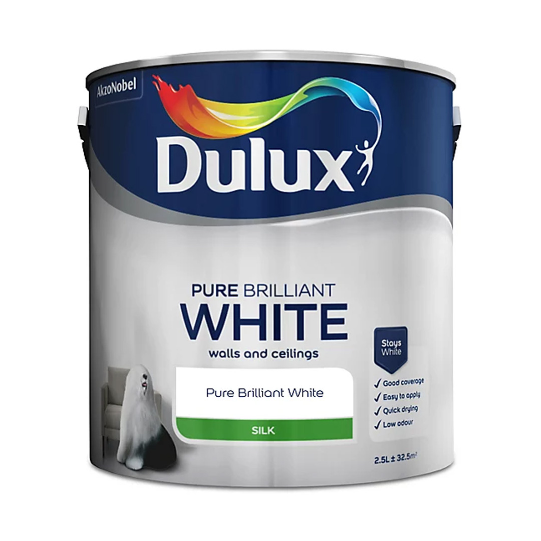 Dulux Walls & Ceilings Silk Paint Pure Brilliant White, 2.5L
