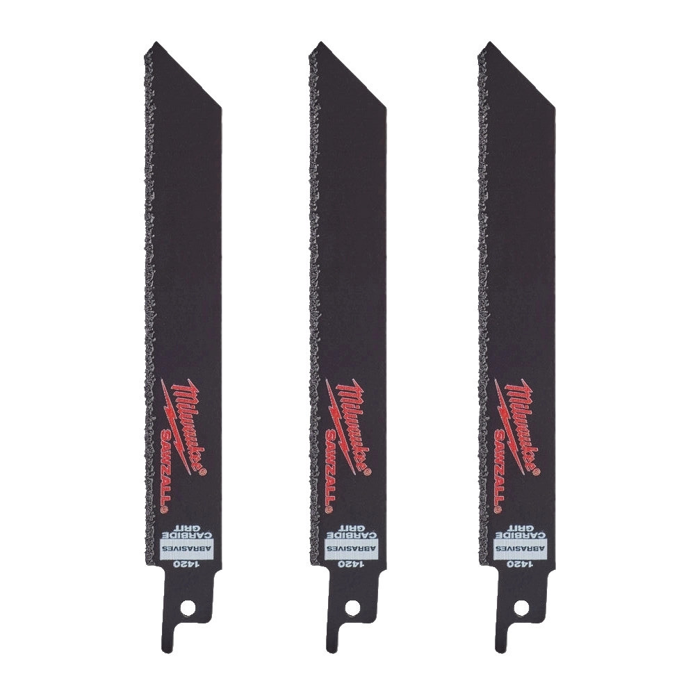 Milwaukee 150mm SAWZALL Carbide Grit Reciprocating Saw Blades for Cast Iron / Abrasive Materials / Fibreglass - Pack of 3