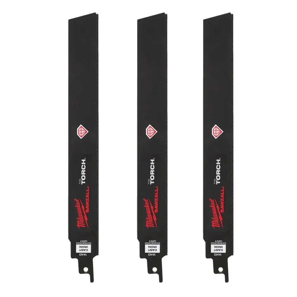 Milwaukee 230mm SAWZALL Carbide Grit Reciprocating Saw Blades for Cast Iron / Abrasive Materials / Fibreglass (S1130R) - Pack of 3
