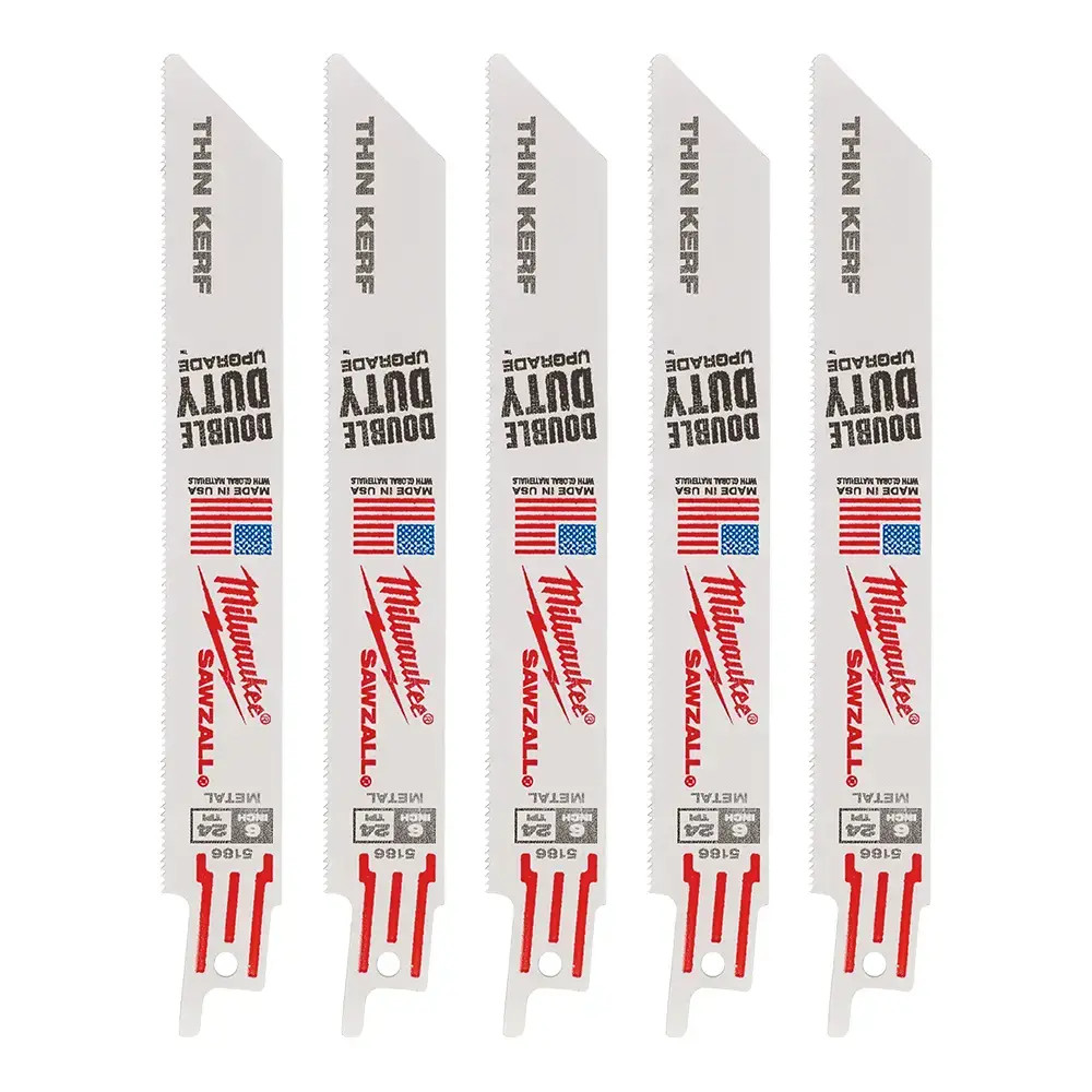 Milwaukee 150mm 24TPI SAWZALL Thin Kerf Reciprocating Saw Blades for Metal (S922AF) - Pack of 5
