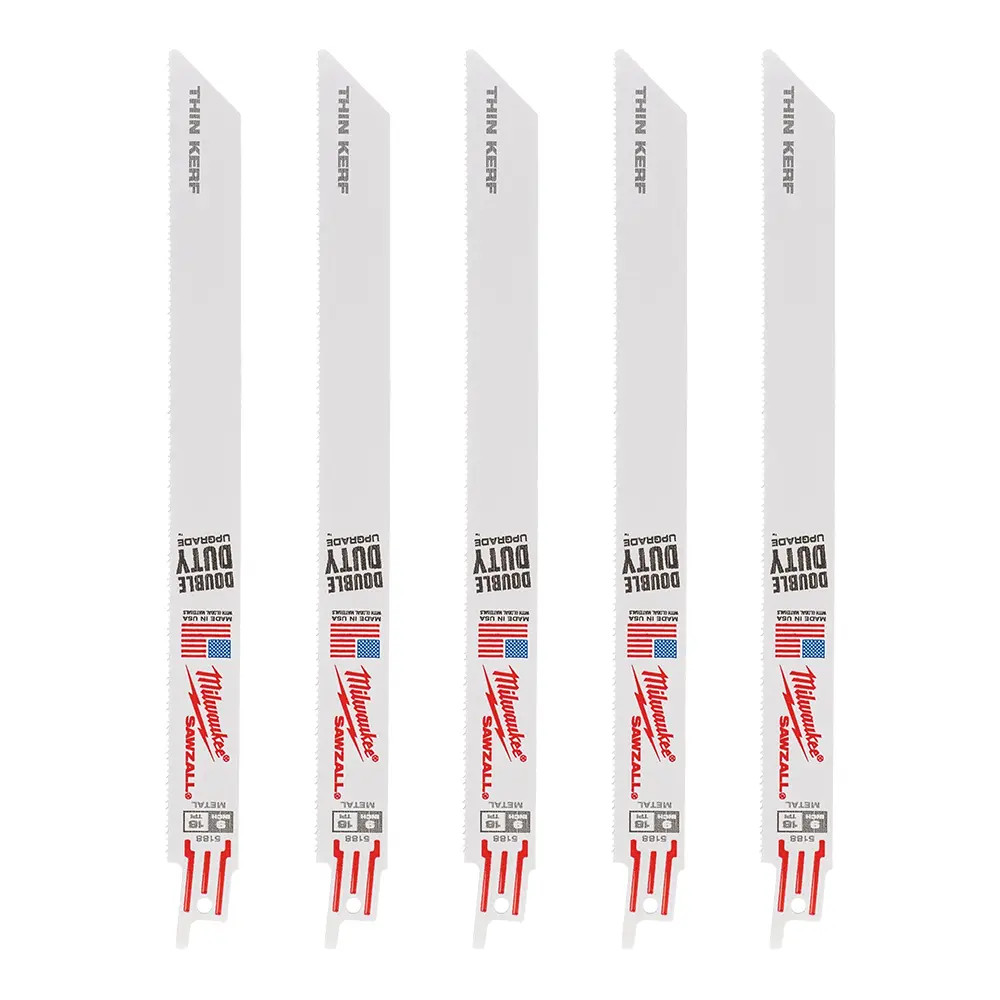 Milwaukee 230mm 18TPI SAWZALL Thin Kerf Reciprocating Saw Blades for Metal (S1122EF) - Pack of 5