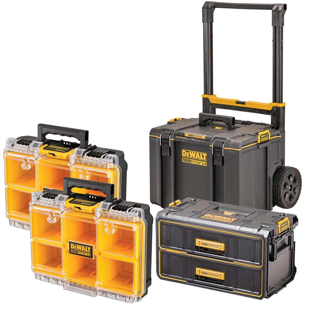 Dewalt DS450 Rolling Case, 2 Drawer Organiser Case & 1/2 Width Organiser Cases TOUGHSYSTEM 2.0 Bundle