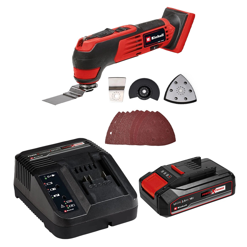 Einhell TE-MG 18/1 Li-Solo Multi Tool, 1x 2.5Ah Battery, Charger & Accessories