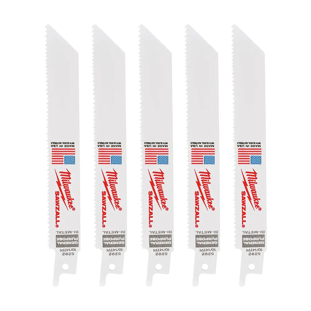 Milwaukee 150mm 10TPI SAWZALL Reciprocating Saw Blades for Wood, Metal & Plastic - Pack of 5