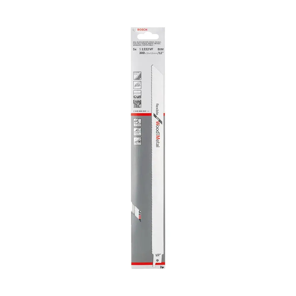 Bosch S 1222 VF Flexible Reciprocating Saw Blades for Wood and Metal - Pack of 5