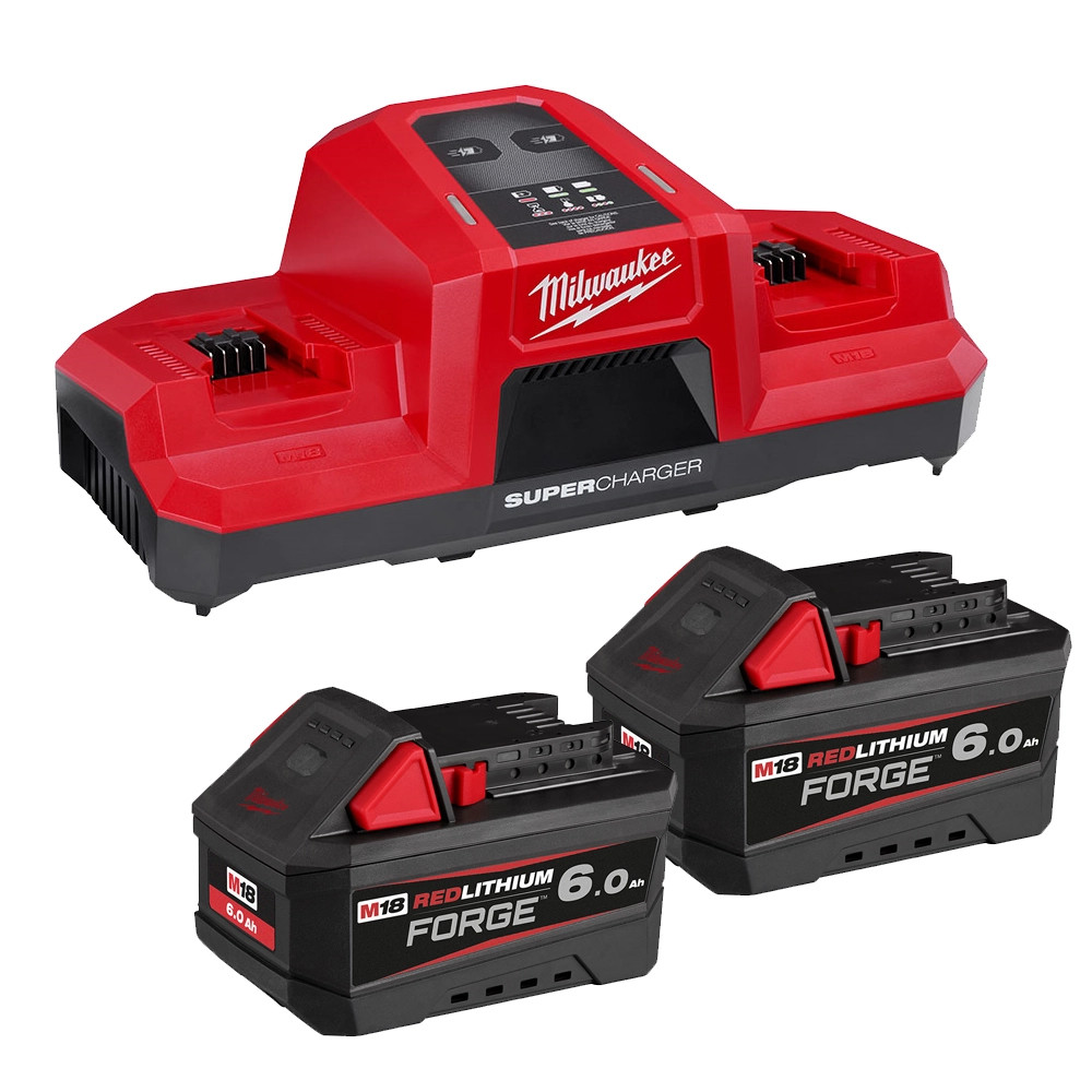 Milwaukee M18 DBSC Dual Bay Super Charger with 2x 6.0Ah 18V FORGE Batteries