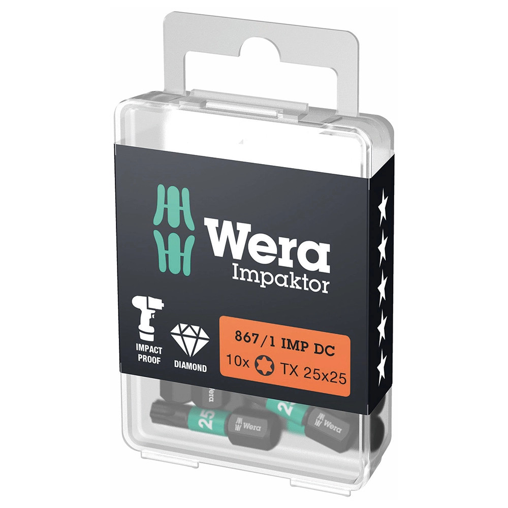 Wera TX25 x 25mm 867/1 DC Diamond Impaktor Bits – Pack of 10