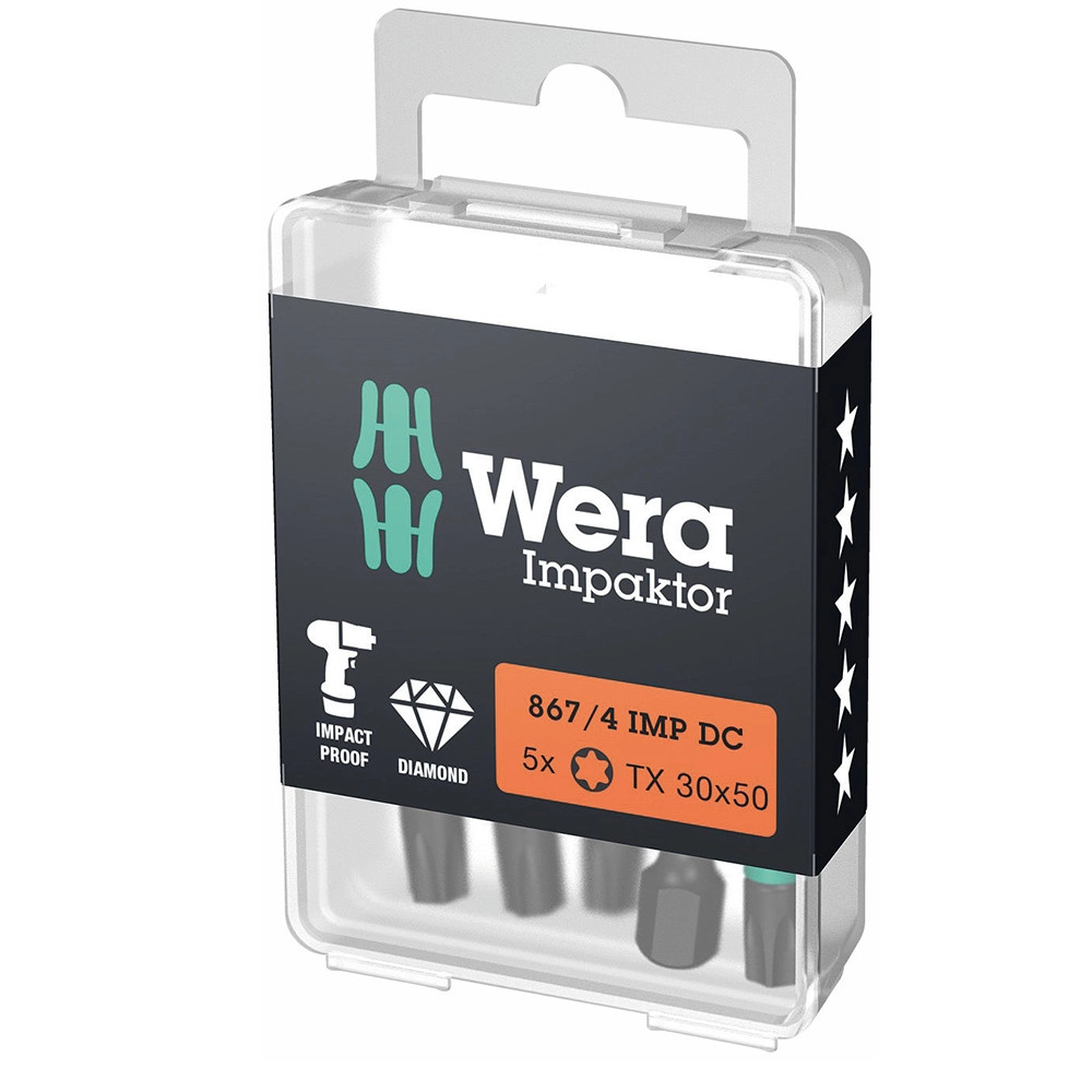 Wera TX30 x 50mm 867/1 DC Diamond Impaktor Bits – Pack of 5