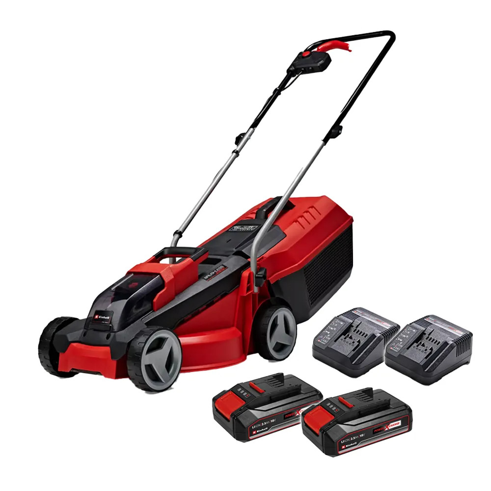 Einhell GE-CM 36/33 Li 36V (Twin 18V) Lawn Mower, 2x 2.5Ah Batteries & 2x Chargers