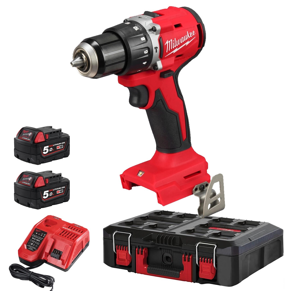 Milwaukee M18 BLPDRC 18V Brushless Combi Drill, 2x Batteries