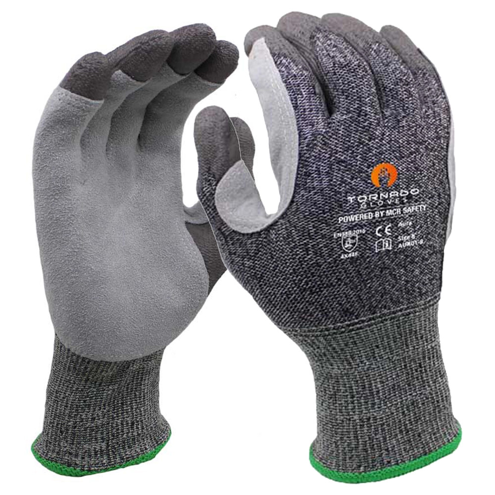 MCR Tornado Aura Split Leather Palm Cut F Work Gloves - Pack of 3