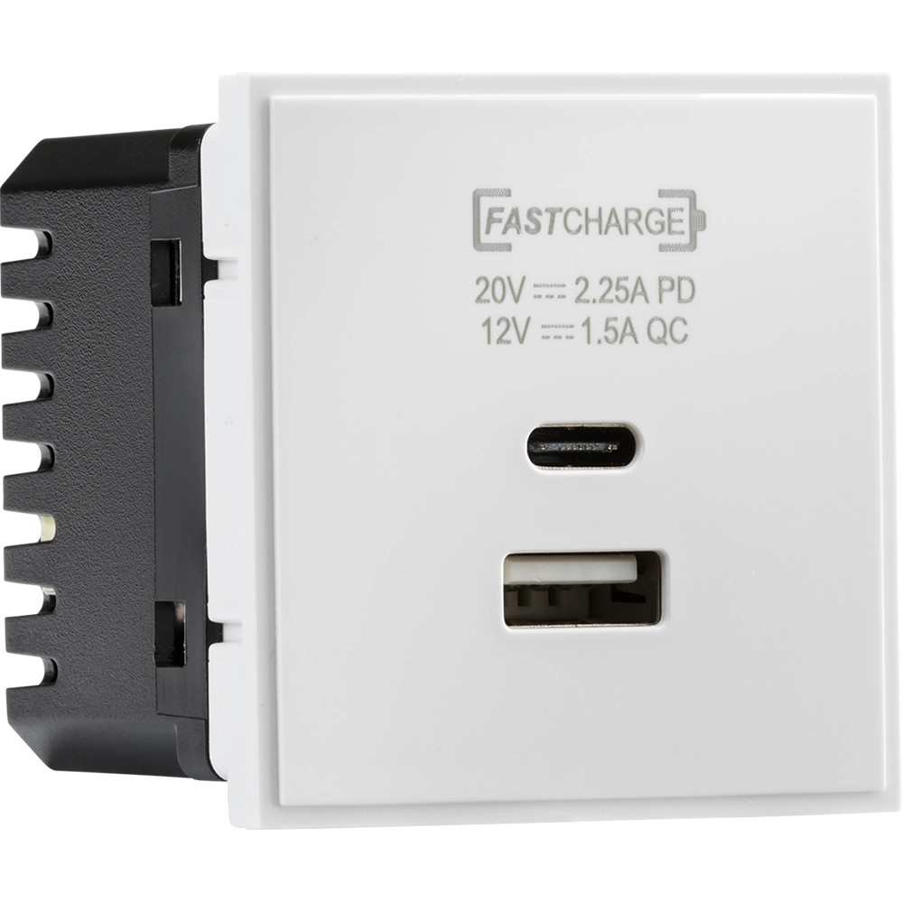 Knightsbridge NETUSBPDWH Dual USB A+C 20V DC 2.25A Max. 45W Charger Module 50x50mm - White
