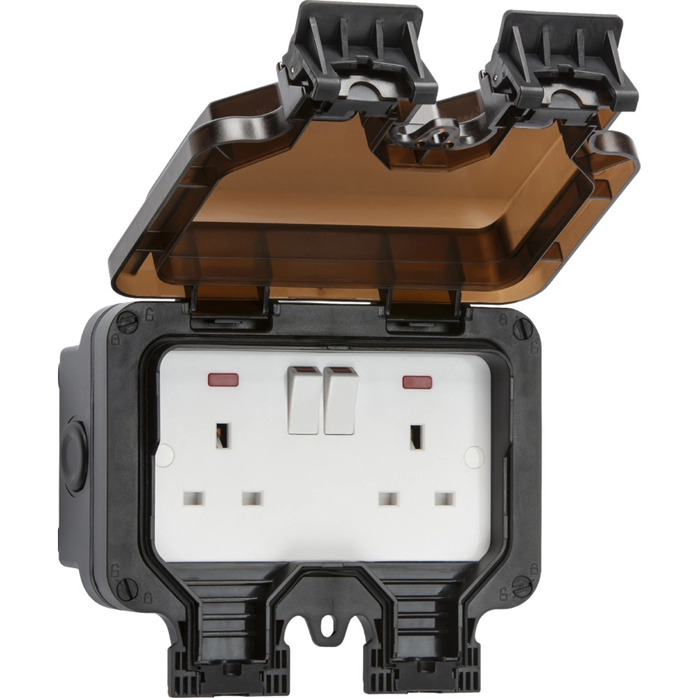 Knightsbridge OP9N IP66 13A 2G DP Neons Switched Socket - Black