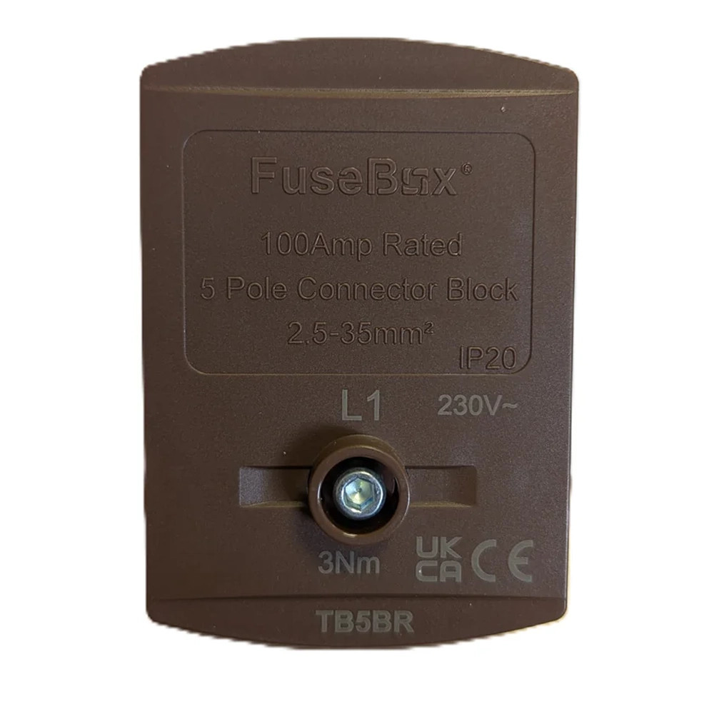 FuseBox TB5BR 100A Single Pole Mains Connection Block (L1) - Brown