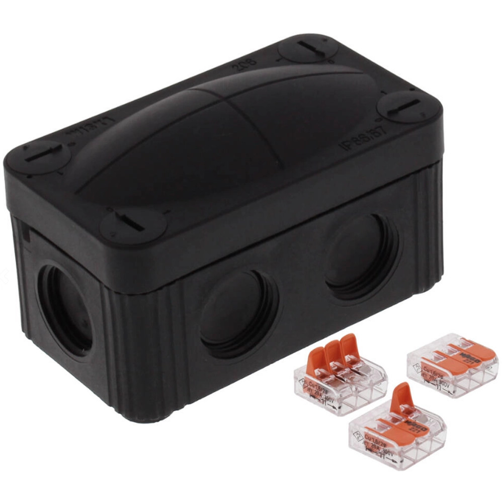 Wiska COMBI 206 BK Junction Box with 3x Wago 221-413 Splicing Connectors