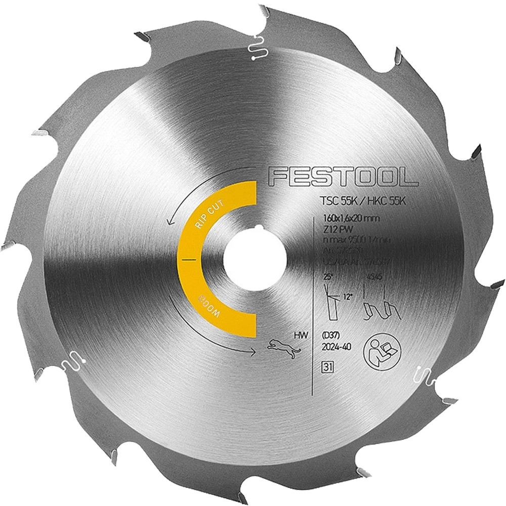 Festool 578580 160mm x 20mm 12T Wood Rip Cut Saw Blade