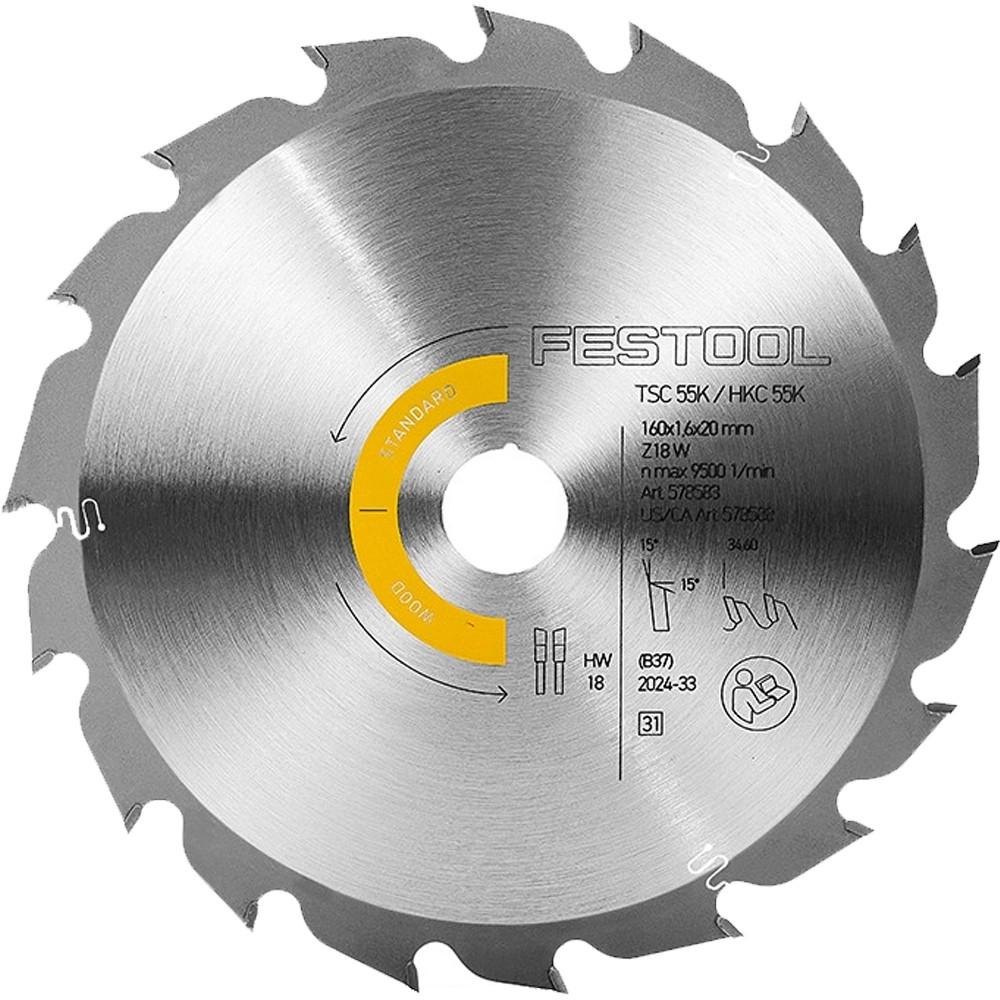 Festool 578583 160mm x 20mm 18T Wood Saw blade