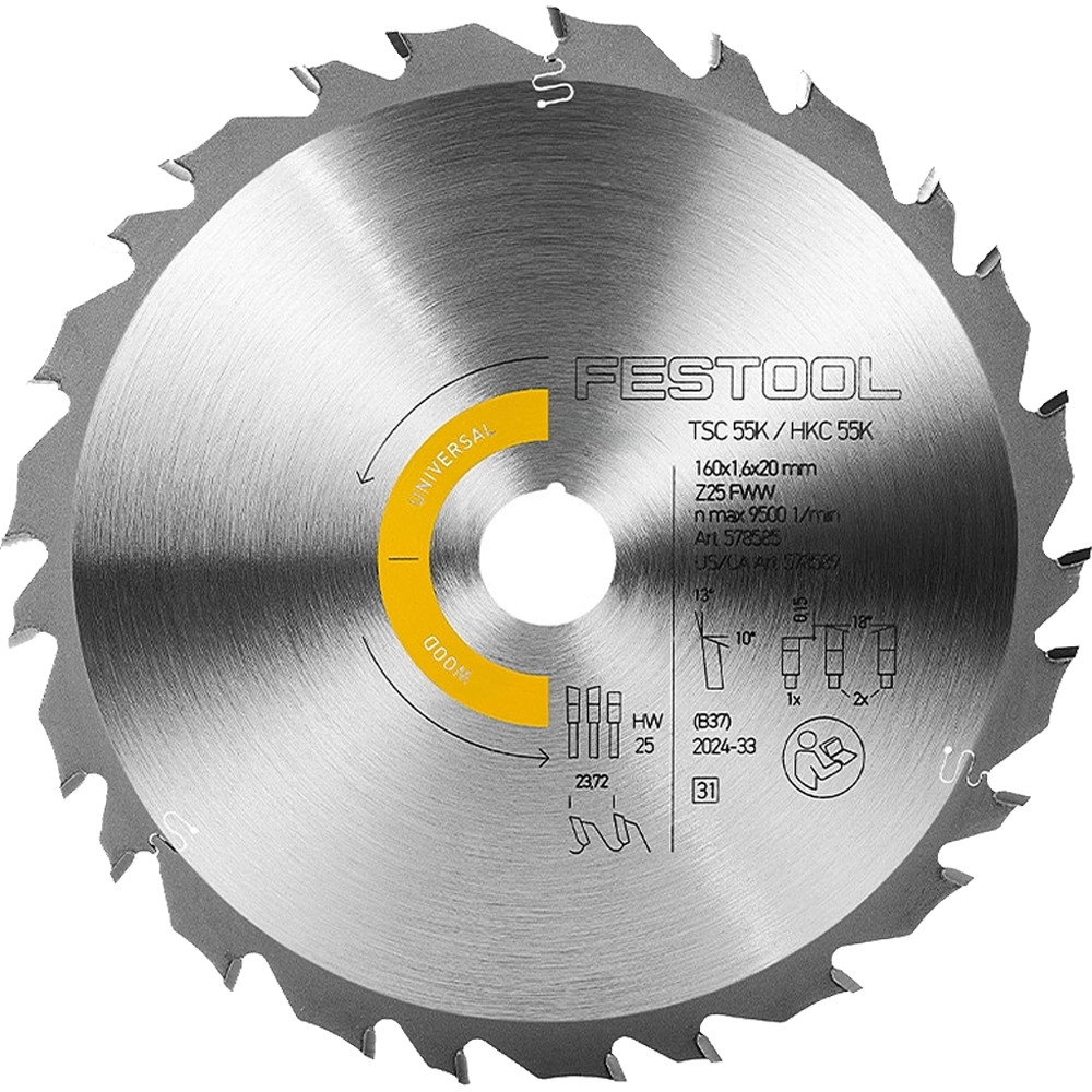 Festool 578585 160mm x 20mm 25T Universal Wood Saw Blade