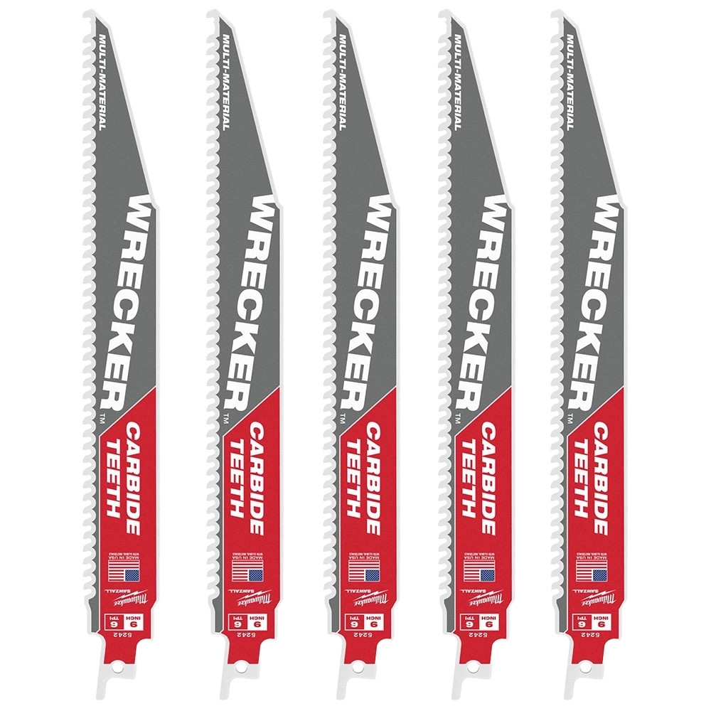 Milwaukee 230mm 6TPI Sawzall Heavy Duty WRECKER Demolition Blades - Pack of 5