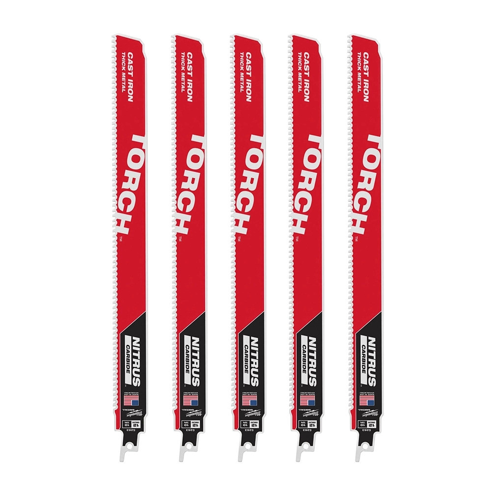 Milwaukee 300mm 8TPI SAWZALL Heavy Duty TORCH NITRUS Reciprocating Saw Blades - Pack of 5