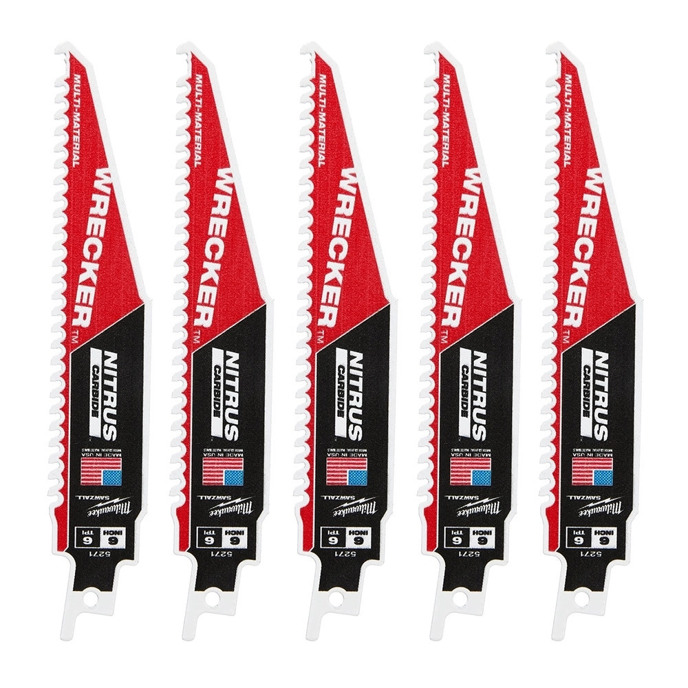 Milwaukee 150mm 6TPI SAWZALL Heavy Duty NITRUS Carbide WRECKER Reciprocating Saw Blades - Pack of 5
