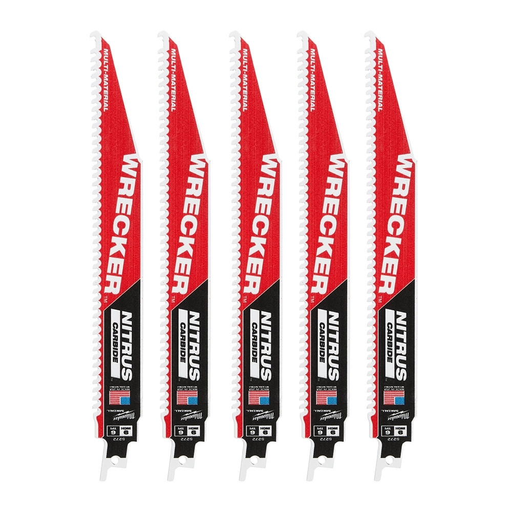 Milwaukee 230mm 6TPI SAWZALL Heavy Duty NITRUS Carbide WRECKER Reciprocating Saw Blades - Pack of 5