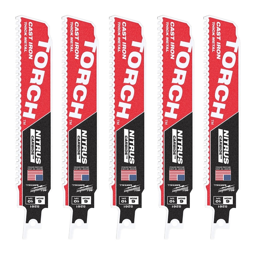 Milwaukee 150mm 10TPI Sawzall Heavy Duty TORCH Carbide TEETH Reciprocating Saw Blades - Pack of 5