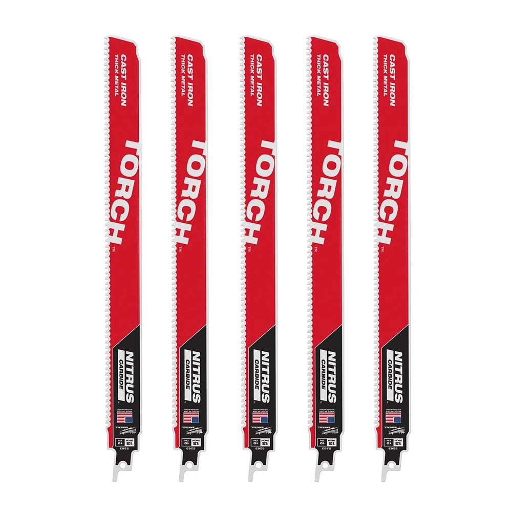 Milwaukee 300mm 10TPI Sawzall Heavy Duty TORCH Carbide TEETH Reciprocating Saw Blades - Pack of 5