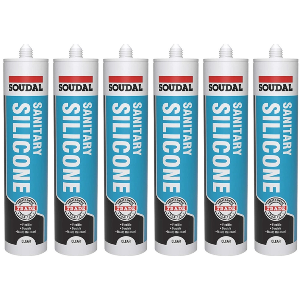 Soudal Trade Sanitary Silicone - Clear (290ml) - Pack of 6