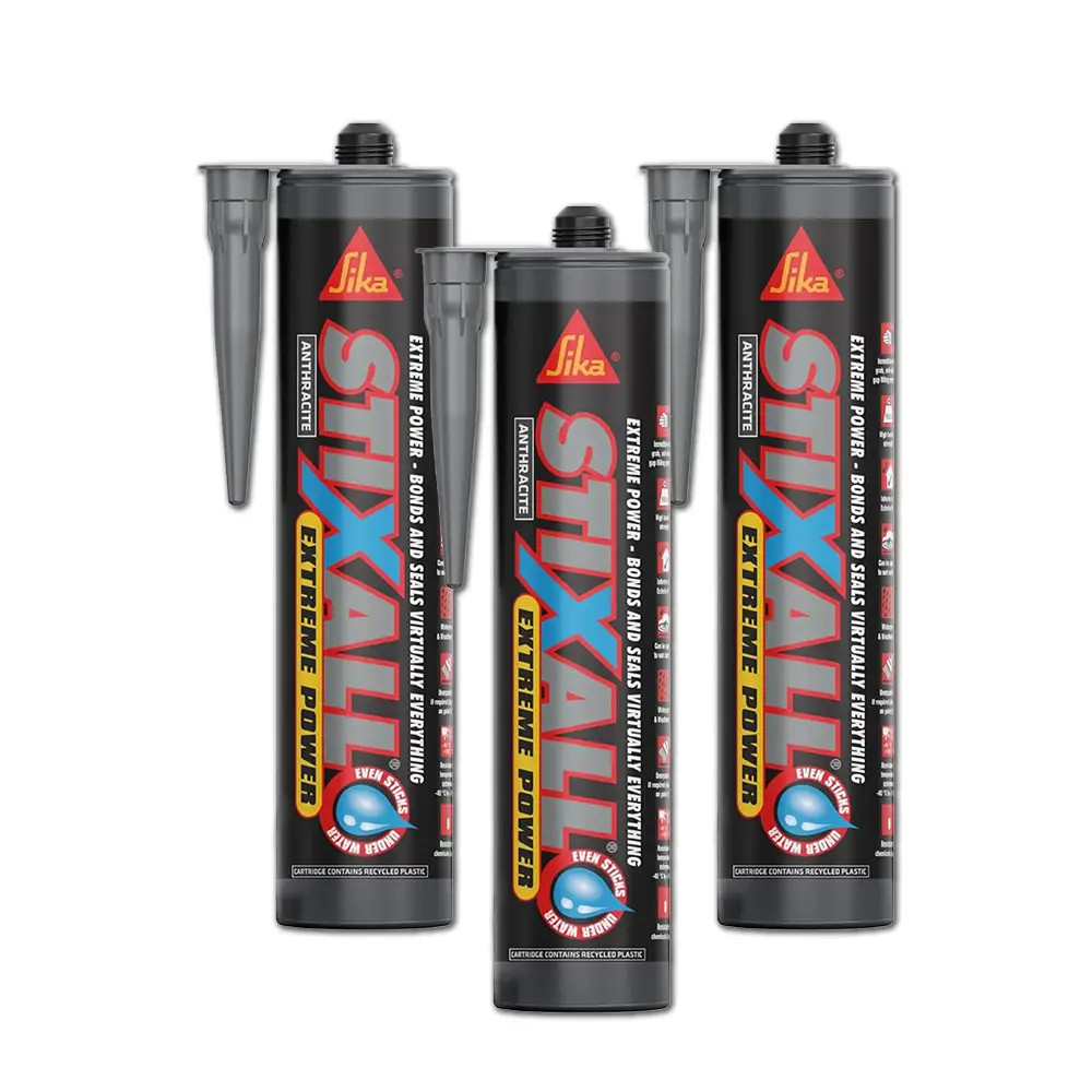 Everbuild Stixall Extreme Power Building Adhesive and Sealant: Anthracite, 290ml - Pack of 3