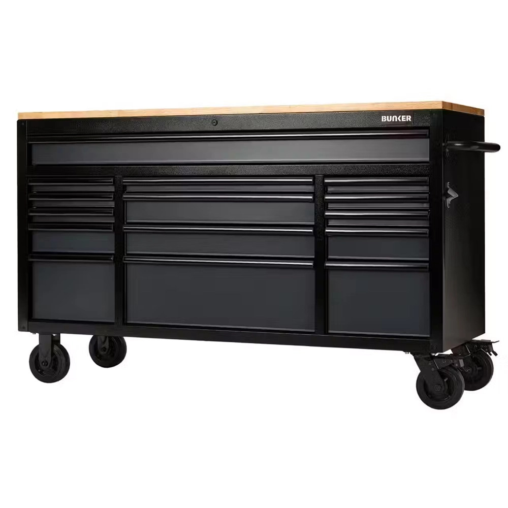 BUNKER 15 Drawer Workbench Roller Tool Cabinet 61'' - Grey