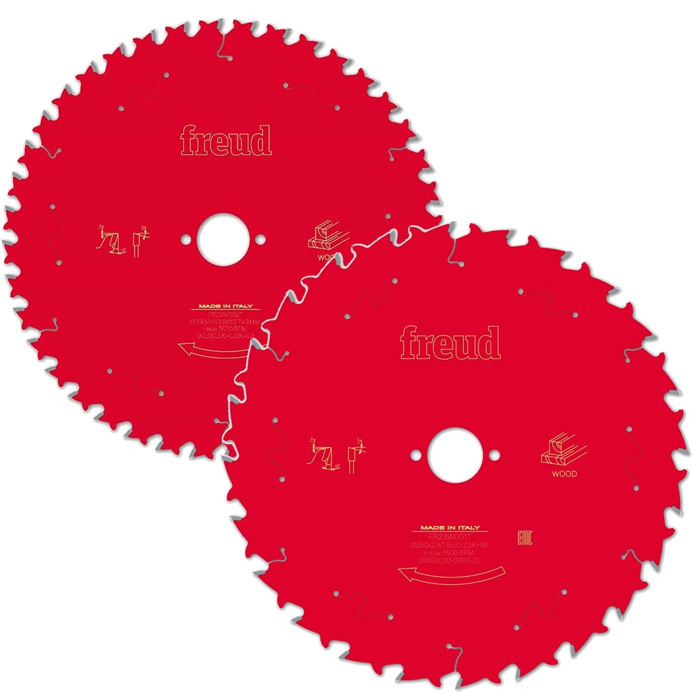 Freud 2 Piece 250mm x 30mm 24T & 40T Table Saw Blades for Wood
