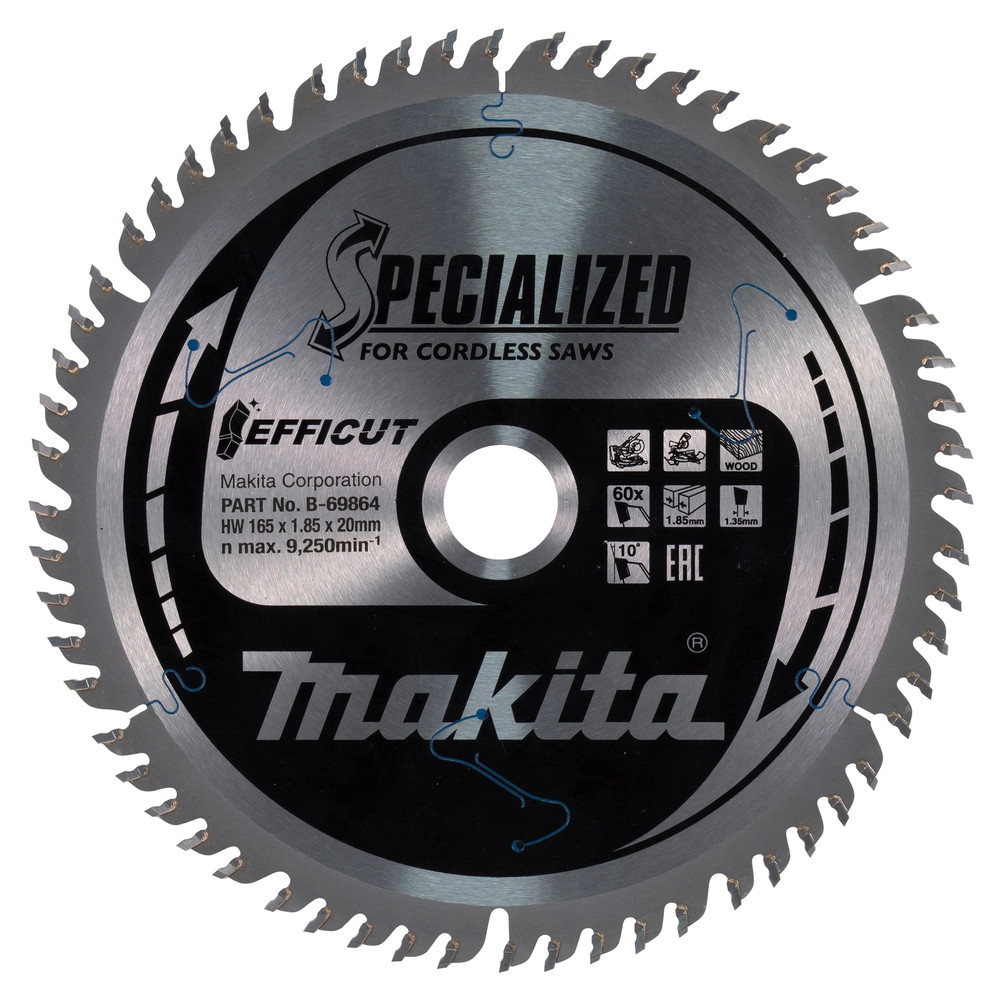 Makita B-69864 165mm x 20mm 60T Efficut Saw Blade for Wood