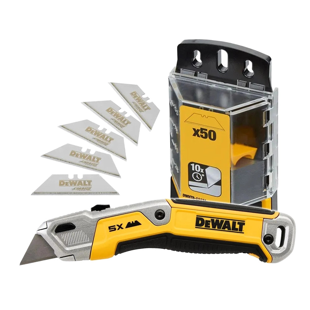 Dewalt Retractable Blade Utility Knife & 50x Carbide Utility Blades