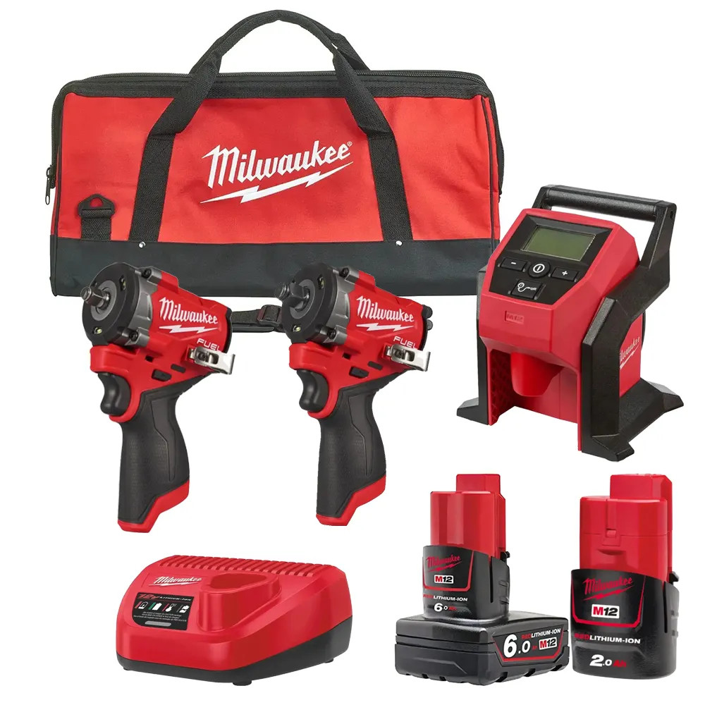 Milwaukee 3 Piece M12 Automotive Power Kit. 1x 2.0Ah Battery, 1x 6.0Ah Battery, Charger & Tool Bag