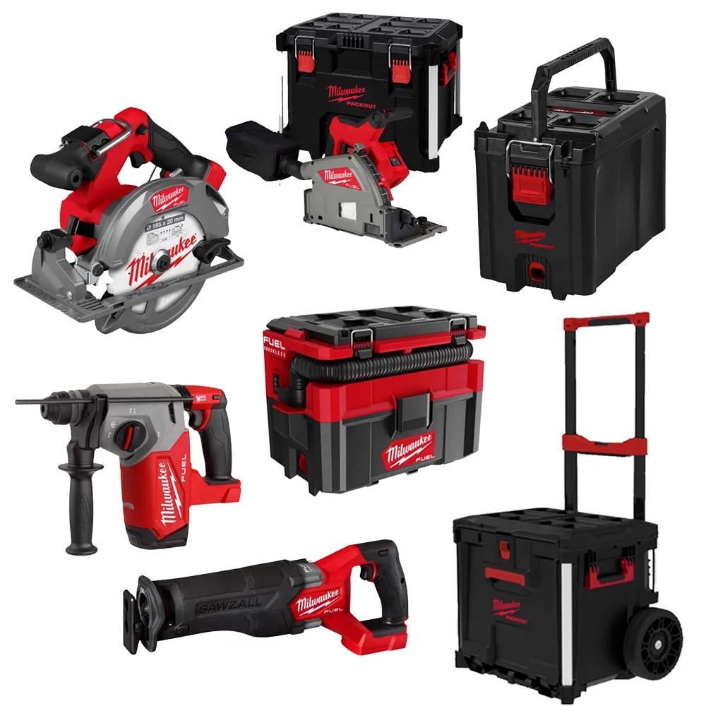 Milwaukee 5 Piece M18 FUEL Brushless Power Tool Kit & PACKOUT Case Set