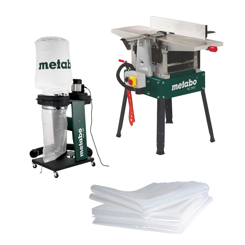 Metabo HC 260C Electric Planer Thicknesser, SPA 1200 Dust Extraction Unit & 10x Collection Bags