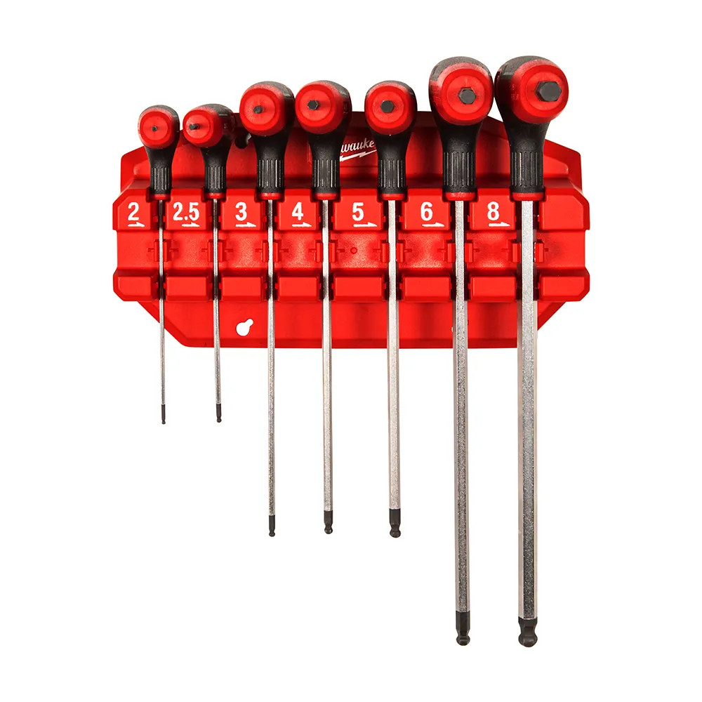 Milwaukee 7 Piece Hex Key Wrenches Set with Comfort Grip & Storage Rack
