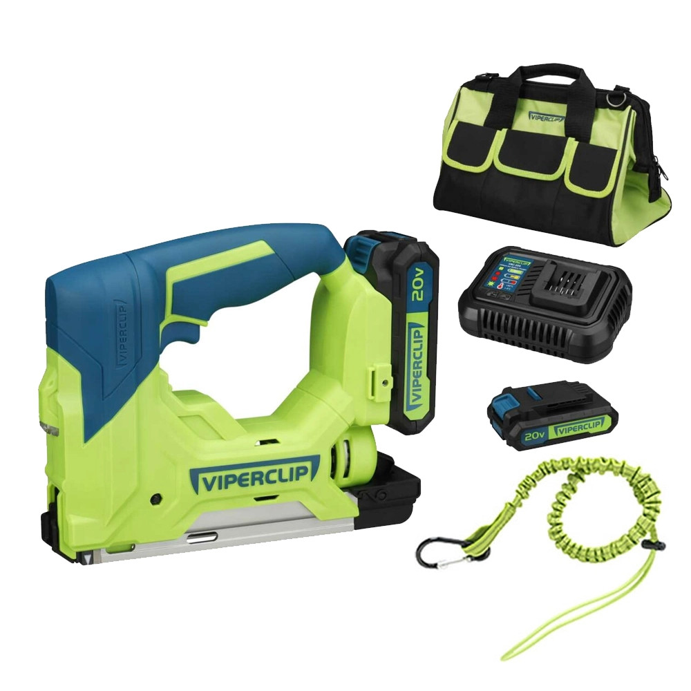 Viper Clip Staple Gun, 2x 2.0Ah Batteries, Charger, Tool Lanyard & Tool Bag