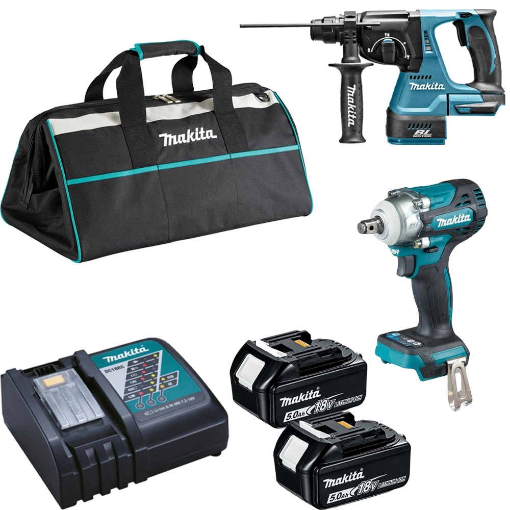Makita DLX2372TJ 2 Piece 18V LXT Brushless Power Tool Kit, 2x 5.0Ah Batteries, Charger & Tool Bag