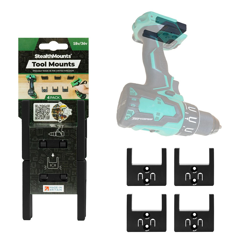 StealthMounts BLACK Tool Mounts for Hikoki/Metabo 18V Tools - Pack of 4