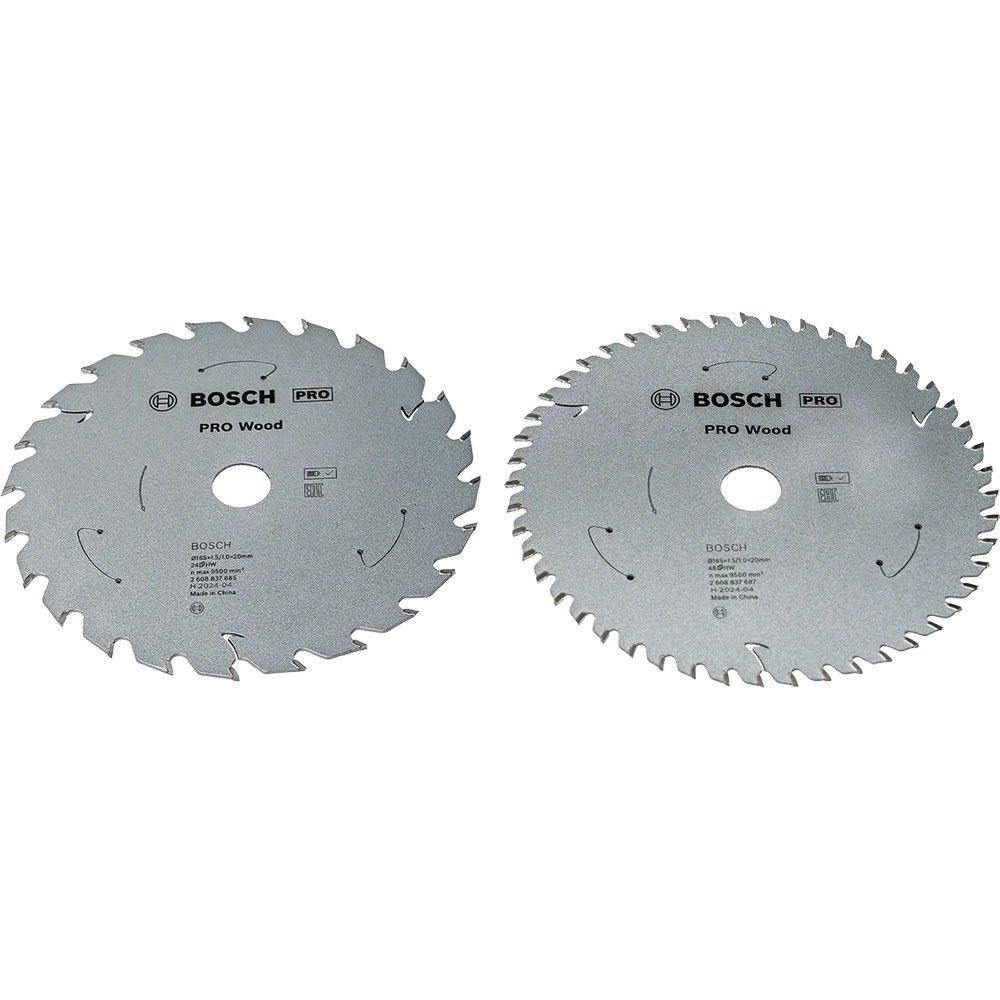 Bosch PRO 2 Piece 165mm x 20mm 24T & 48T Wood Circular Saw Blades