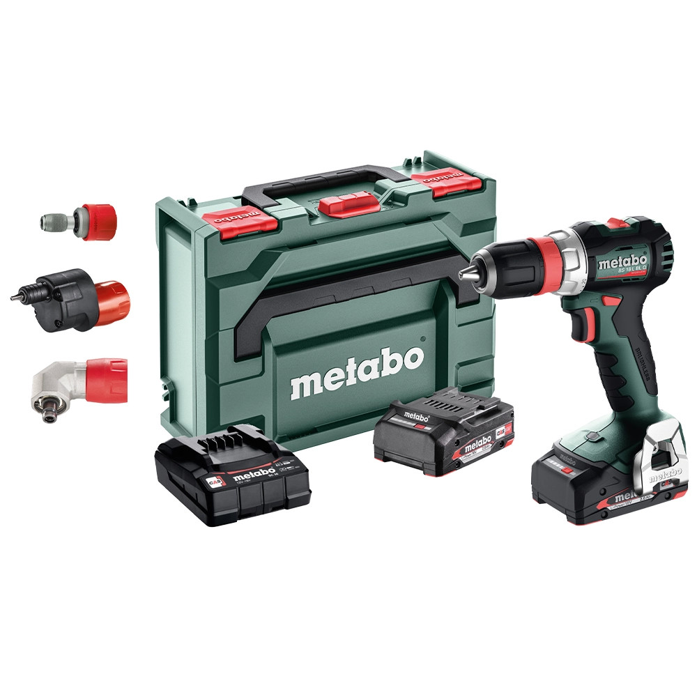 Metabo BS 18 L BL Q 18V Brushless Drill Driver, 2x 2.0Ah Batteries, 3x Attachments, Charger & Case
