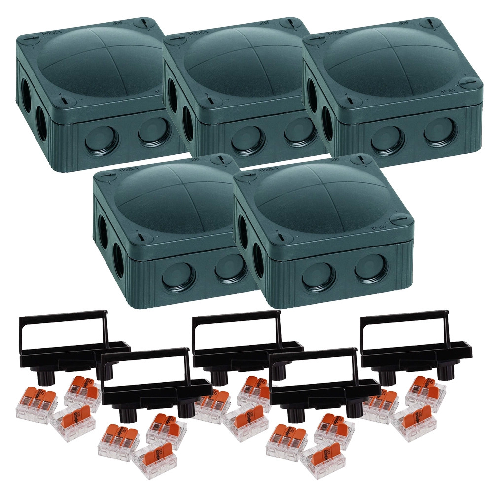 Wiska COMBI 308 BK Junction Box with 3x Wago 221-413 - Pack of 5