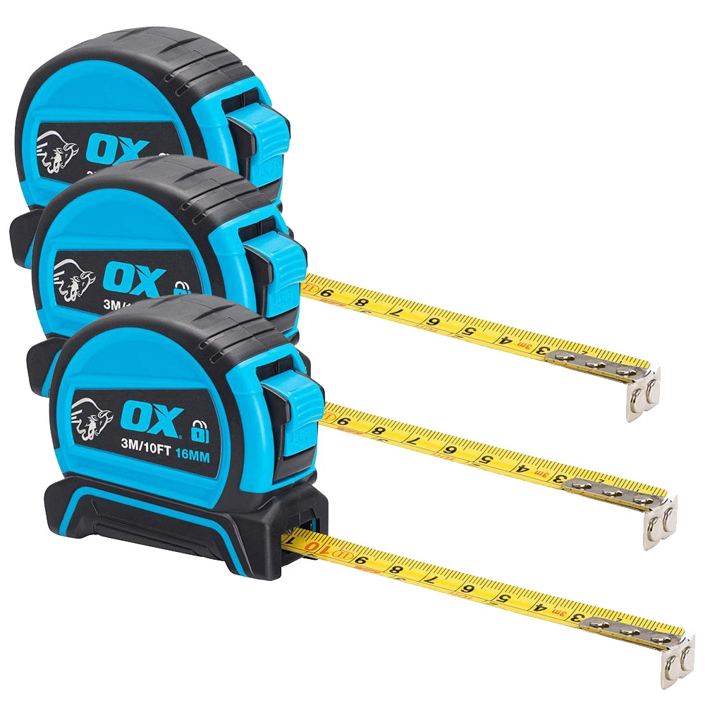 OX PRO Dual Auto Lock 3m Tape Measure - Pack of 3